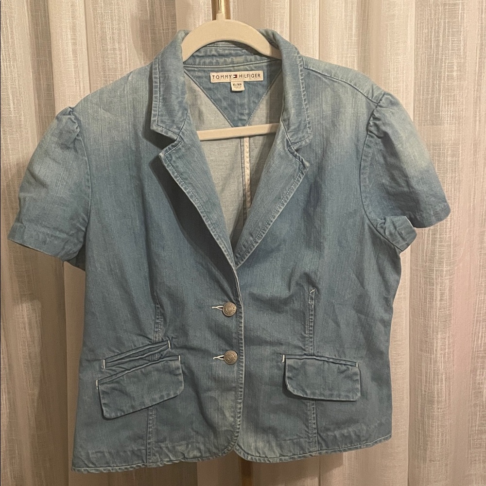 Tommy Hilfiger Women's Light Blue Short Sleeve Blazer